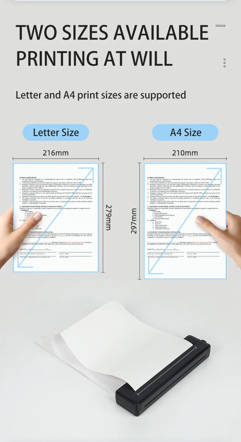 A4 Portable Thermal Printer - Lightweight & Compact Wireless Mobile Printer for Travel, Vehicles, and Office Use