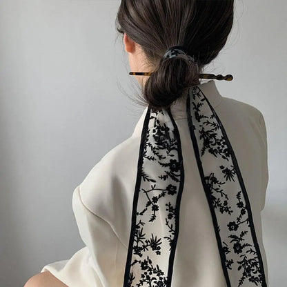 Fashion Hair Sticks Hairpins - Vintage Elegant Hairband Headwear with Retro Silk Scarf - Long Scarf Hair Jewelry for Female Girls Accessories