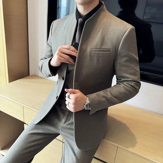 Korean Style Slim Fit Men's Wool Blazer Two-Piece Business Suit – Formal Elegant Set (M to 5XL)