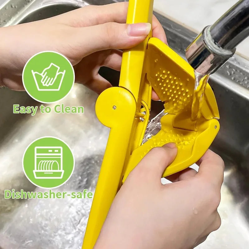 Effortless Max Juice Extraction Lemon Lime Squeezer: Easy-to-Use Flat Design with Leverage and Built-in Strainer - Yellow