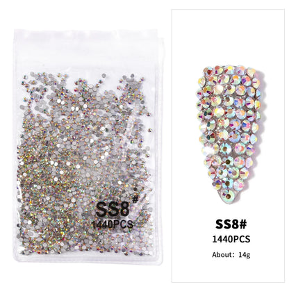 12-Grid 3D Glass AB Crystal Nail Art Rhinestones Kit – Flatback Round Beads with Tools for Nail Jewelry & Diamond Decoration