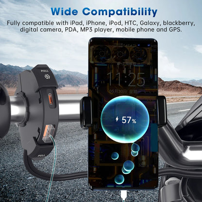 48W Quick Charge PD & QC3.0 Motorcycle USB Charger – Waterproof Handlebar Mount, 12V-24V Power Adapter
