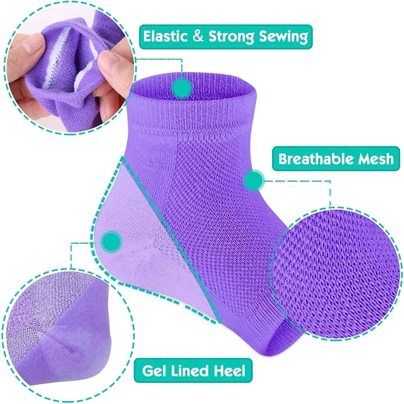 Silicone Heel Socks Foot Care - Moisturizing Gel Heel Protectors for Cracked Dry Feet, Pain Relief & Plantar Support