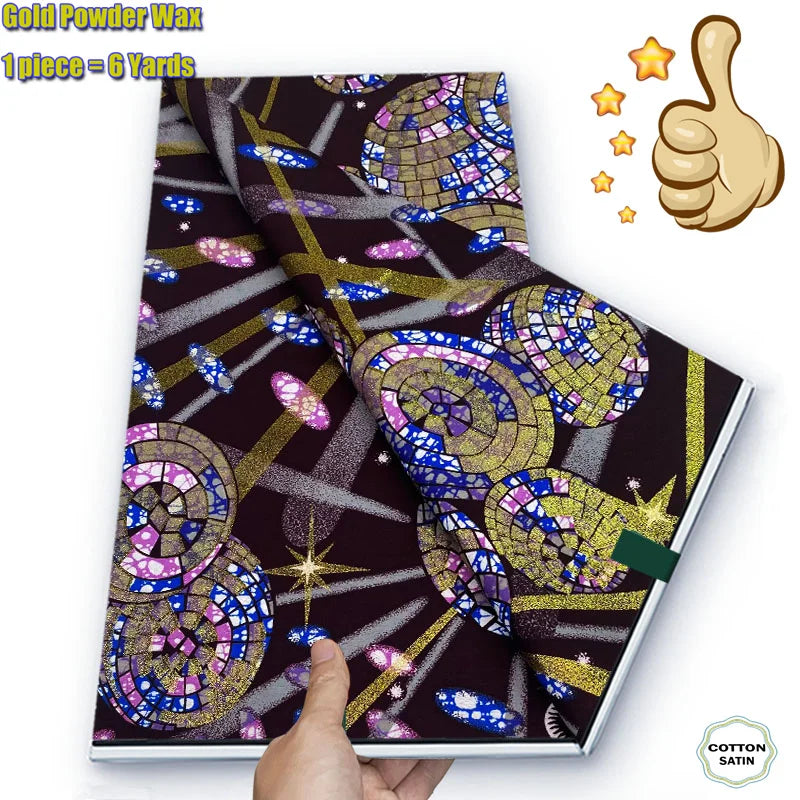 Soft Glitter Golden Wax Fabric - 100% Cotton Ankara Flash Gold Print Batik African Fabric for Nigerian Fashion Sewing & Crafting