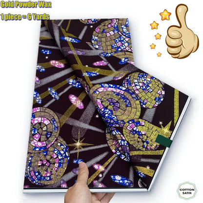 Soft Glitter Golden Wax Fabric - 100% Cotton Ankara Flash Gold Print Batik African Fabric for Nigerian Fashion Sewing & Crafting