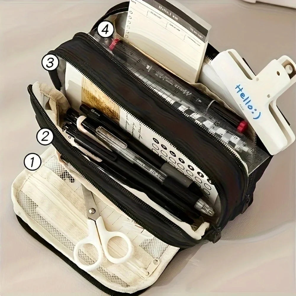 Large Capacity Pencil Case - Portable Handheld Pen Pouch and Cosmetic Storage Bag for School Office and Travel