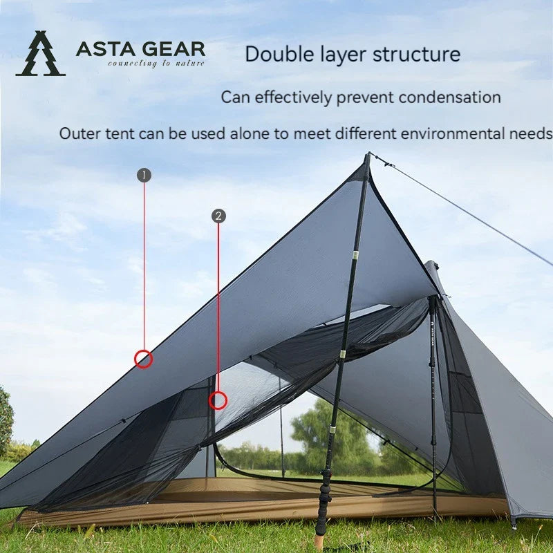 ASTA GEAR Yun Chuan 15D Nylon Ultralight Tent – Double-Sided Silicon-Coated, Rodless Pyramid Design for Camping & Hiking