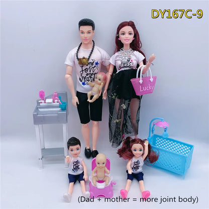 Family of 6 Pregnant Doll Set – Movable Joints Mom, Dad & Babies Interactive Playhouse Toy Gift for Girls