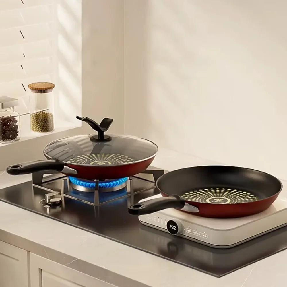 Crystal Diamond Non-Stick Frying Pan with Lid – Multi-Functional Iron Cookware for Gas & Induction