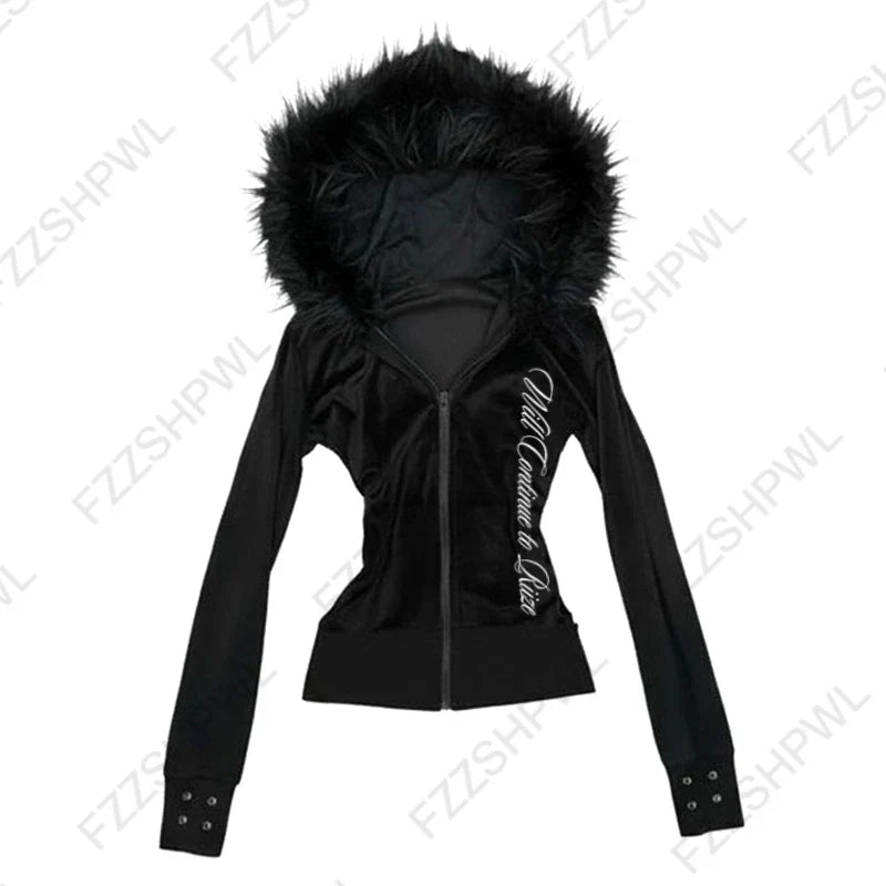 Harajuku Y2K Striped Hoodie - Women’s Slim Fit Grunge Punk Streetwear Cardigan