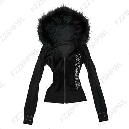 Harajuku Y2K Striped Hoodie - Women’s Slim Fit Grunge Punk Streetwear Cardigan