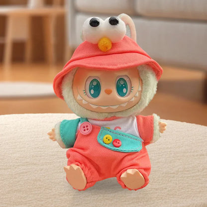 Labubu v1v2 Doll Clothes Outfit (15-17cm) – Sitting Party Bear Accessories with Scarf, Hat & Bag