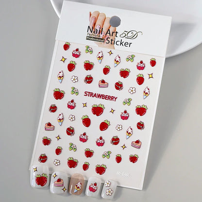 5D Macaron Nail Stickers - Embossed Flower, Fruit, Bear & Rabbit Charms for Summer DIY Manicure Decoration