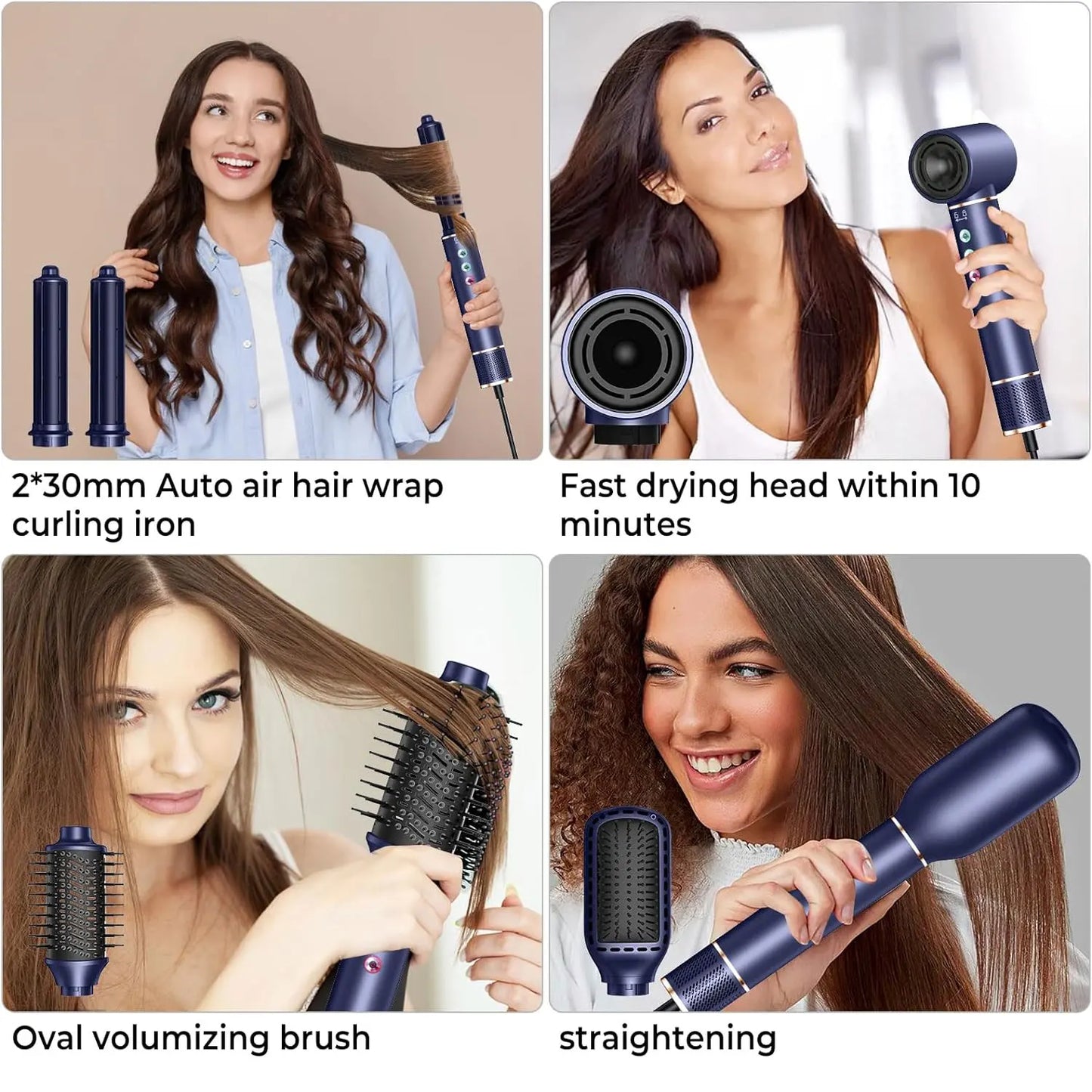 5-in-1 High-Speed Brushless Hair Dryer Brush – Negative Ionic Hot Air Styling Comb & Auto Hair Curler