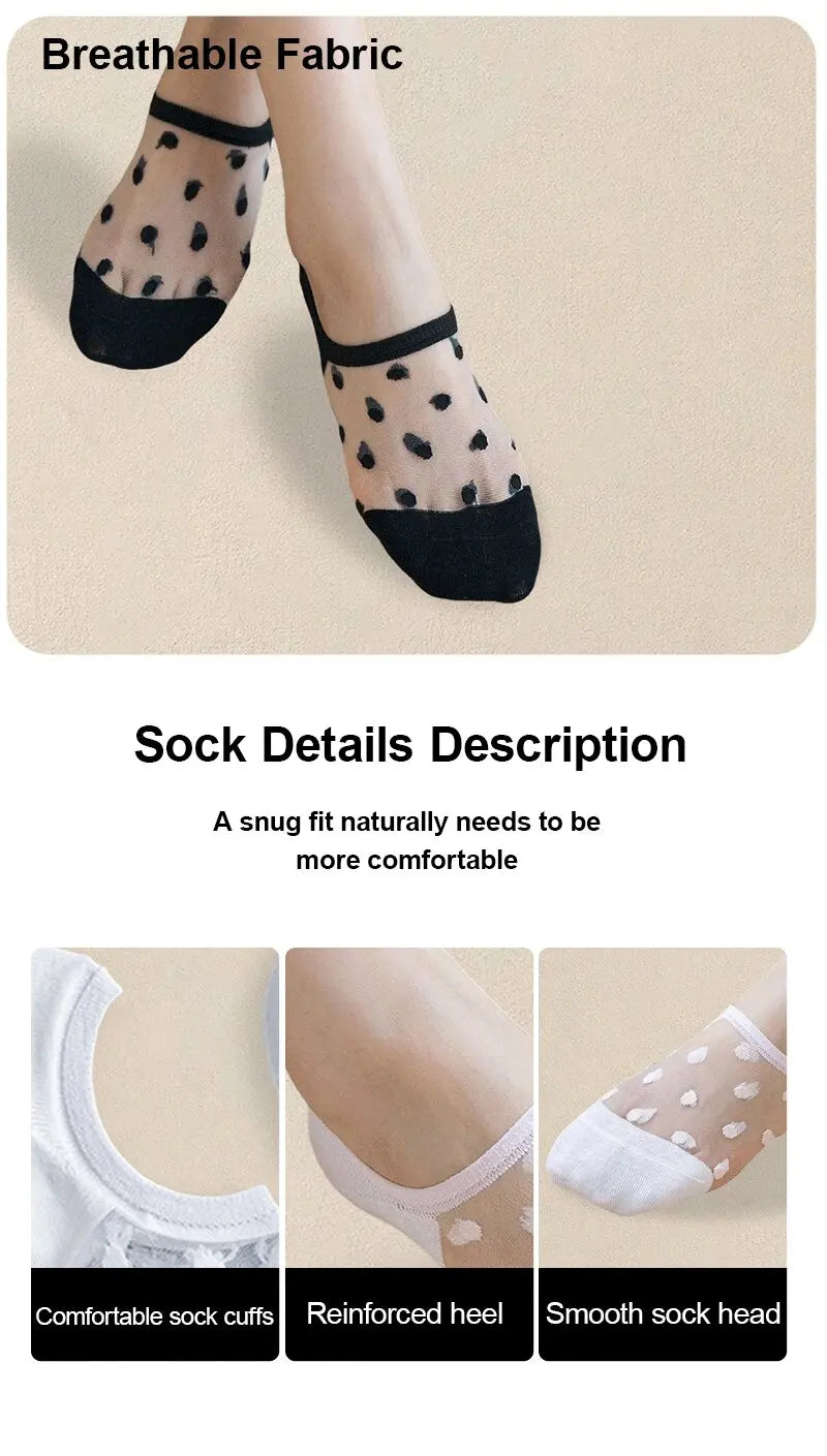 5 Pairs Women's Polka Dot Ankle Socks – Trendy, Breathable & Comfortable Casual Short Socks