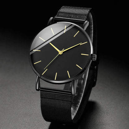 Men’s Ultra-Thin Quartz Watch – Fashion Business Stainless Steel Mesh Band Wristwatch