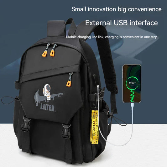 2024 Astronaut Printed Orthopedic Backpack – Waterproof Nylon Schoolbag for Men, Teens & Kids, Laptop & Primary School Bag