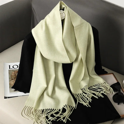 62-Color Solid Women’s Winter Scarf — Thick Warm Cashmere Pashmina Shawl with Tassels, Outdoor Luxury Wrap, Windproof Fashion Scarf