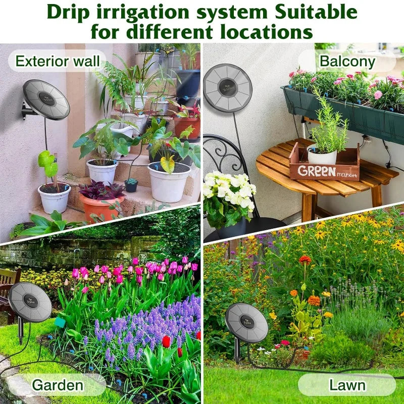 Solar Drip Irrigation Kit with Timer – 15M Hose Automatic Watering System for Greenhouse & Potted Plants