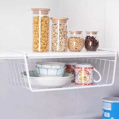 Metal Hanging Kitchen Storage Rack | Multifunctional Layered Book Organizer for Dormitories and Offices