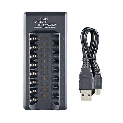 8-Slot Fast USB Rechargeable Battery Charger – AA/AAA NiMH 1.2V with Short Circuit Protection & USB Output