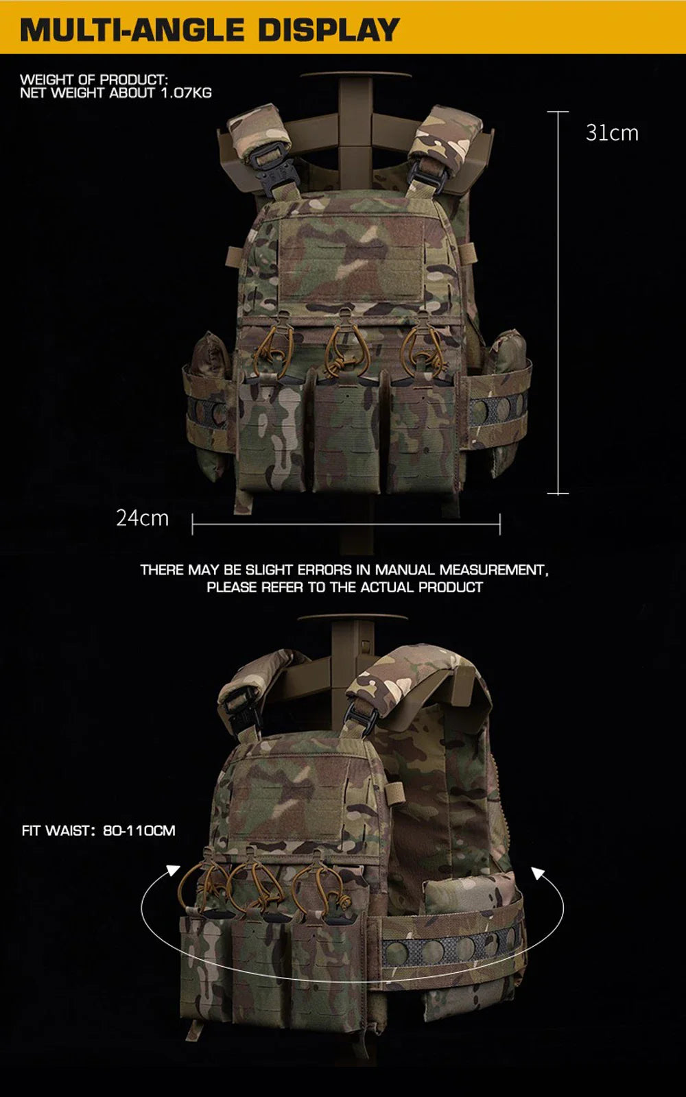Tactical Vest Ferro Plate Carrier V5 – Military Hunting Airsoft Body Armor with Portable MOLLE System & Triple Magazine Pouch