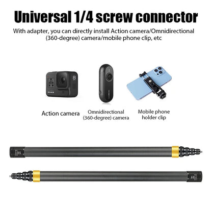 290CM Carbon Fiber Invisible Extended Selfie Stick – For Insta360 X3, GO 3, Action 4, GoPro Camera Accessories
