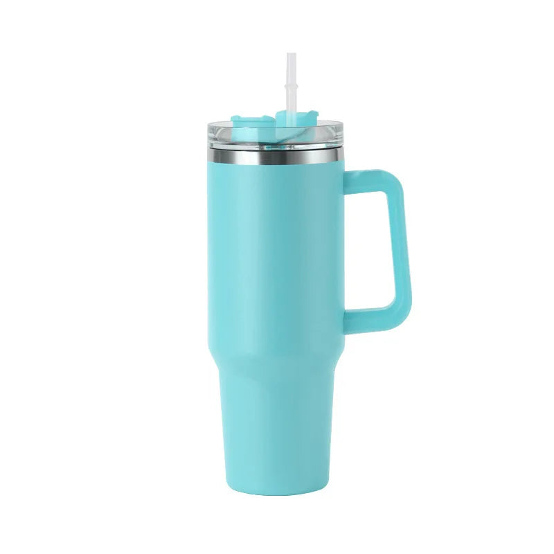 40oz Stainless Steel Insulated Water Bottle with Handle – Cold-keeping Tumbler with Lid, Straw, and Mug for Summer Outdoor Activities