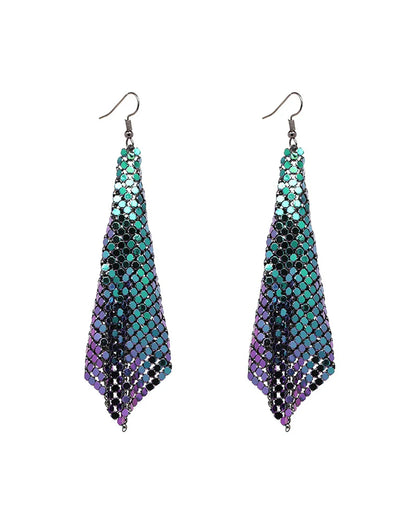 Women’s Metal Sequin Drop Earrings - Long Geometric Tassel Statement Jewelry for Wedding & Party Style