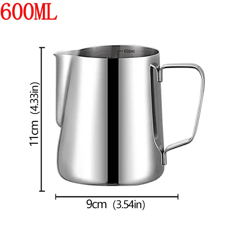 Stainless Steel Milk Frother Jug — Latte Pitcher with Measurement for Coffee & Espresso Barista Tools