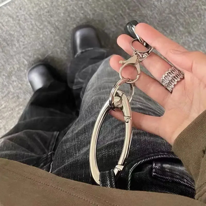 Unisex Essential Belt Icon Carabiner Keychain – Blackout Oval Solid Buckle for Men & Women Bag Accessories