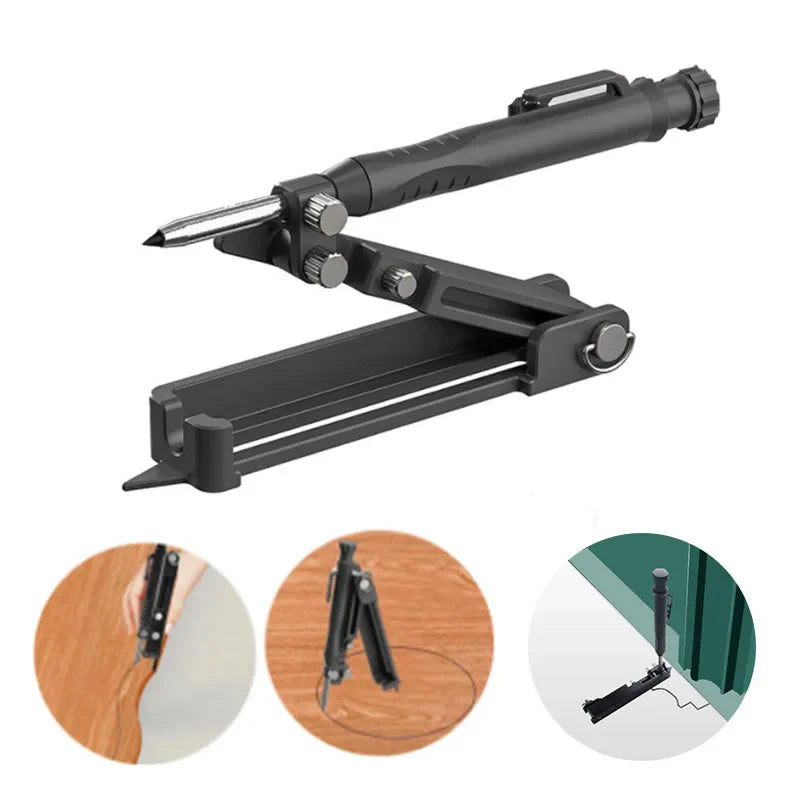 Multi-Function Scribing Ruler and Contour Gauge - Carpentry and Construction Measuring Tool with Scribe Compass for Woodworking