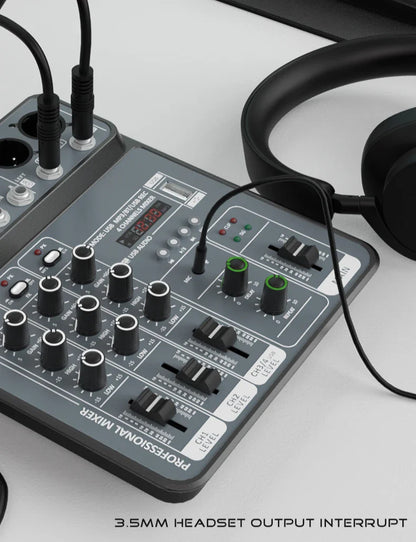 4-Channel Audio Mixer — USB Studio Mixer with 48V Phantom Power & Bluetooth for DJ & Karaoke