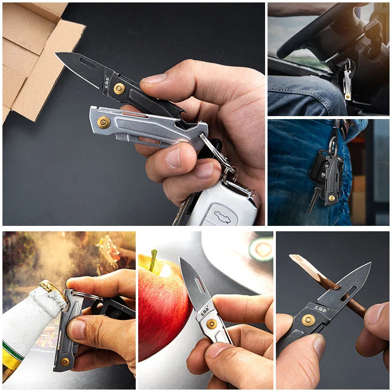 SANRENMU 431S Folding Pocket Knife – 12C27 Blade, Portable EDC Outdoor Camping Knife with Bottle Opener and Keychain Hole