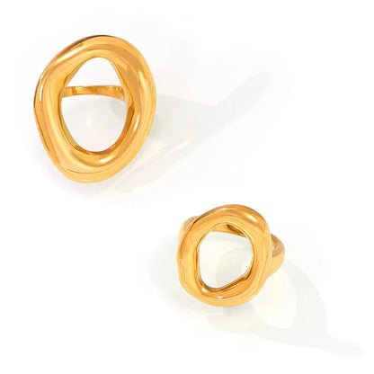 316L Stainless Steel Gold Plated Oval Ring – Large Luxury Waterproof Women’s Jewelry