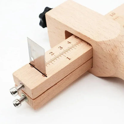 Wooden Adjustable Leather Strap Cutter with 5 Sharp Blades – Precise DIY Belt Cutting Tool for Leathercraft