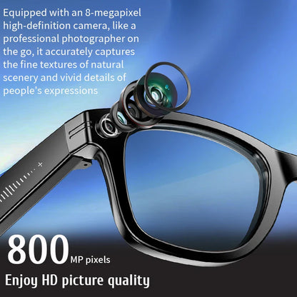 8MP Smart Glasses — AI Photo Recognition, Video Recording, Translation, Bluetooth, IP65 Waterproof, 270mAh Battery