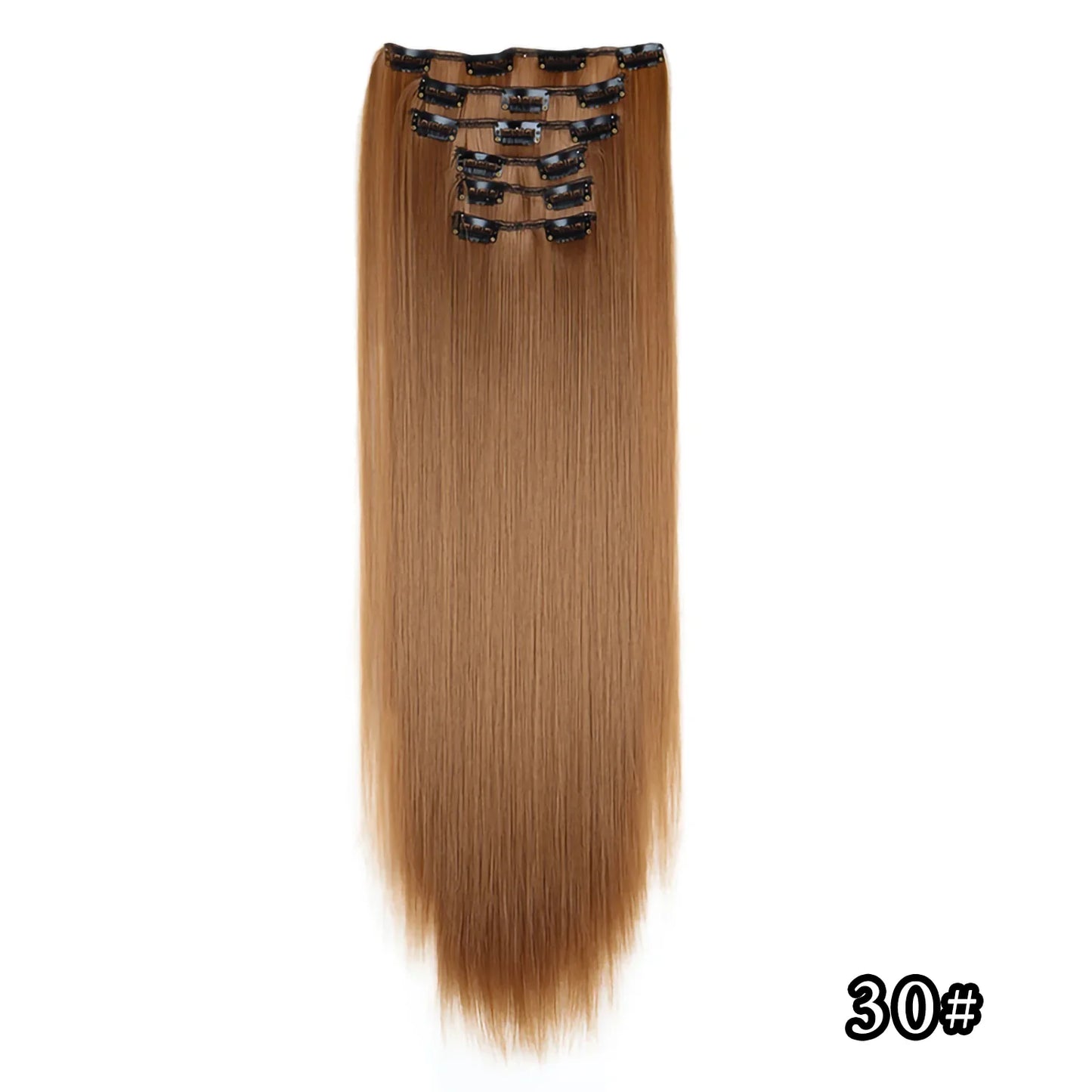 24-Inch 16 Clips-in Hair Extensions – Long Straight Synthetic Blonde & Black Hairpieces, Heat Resistant for Daily Use
