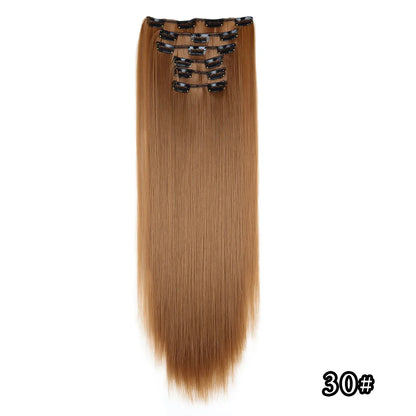 24-Inch 16 Clips-in Hair Extensions – Long Straight Synthetic Blonde & Black Hairpieces, Heat Resistant for Daily Use