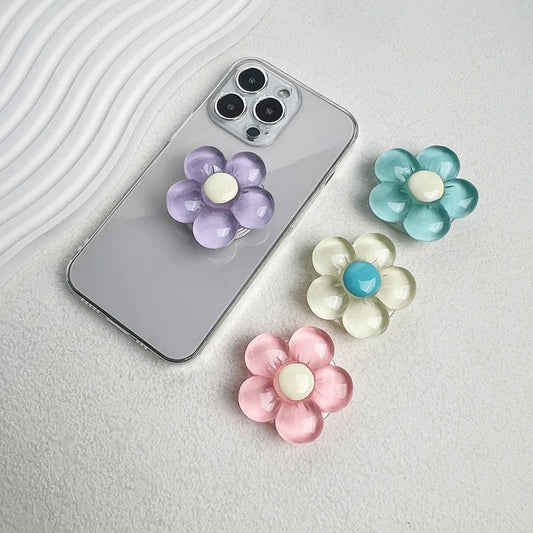 Transparent Resin Flower Phone Holder – Candy-Colored Foldable Desktop Stand, Cute Floral Retractable Grip for Mobile Devices