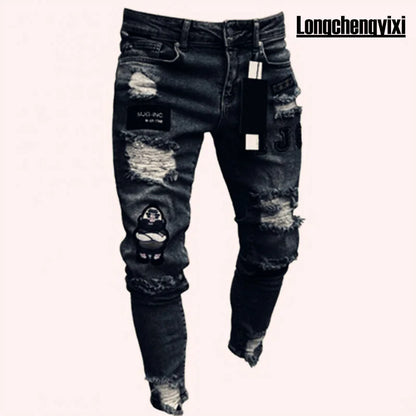 Men’s Retro Washed Stretch Denim Jeans – Slim Fit Zipper Casual Skinny Pencil Pants, Plus Size