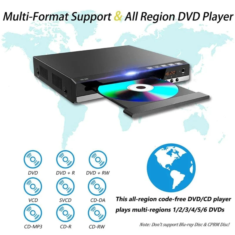 DVD Player VCD CD Multimedia Machine – HDMI-Compatible with AV Output, Remote Control & AV Cable