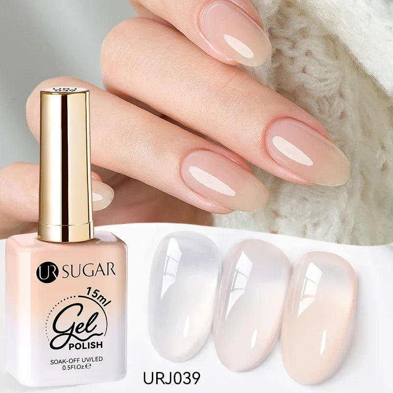 UR SUGAR 15ml Jelly Milky White Gel Polish – Translucent UV Soak Off Nail Art Varnish Semi-Permanent Fashion Nail Color