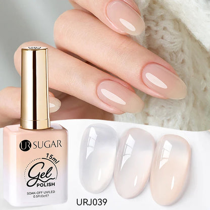 UR SUGAR 15ml Jelly Milky White Gel Polish – Translucent UV Soak Off Nail Art Varnish Semi-Permanent Fashion Nail Color