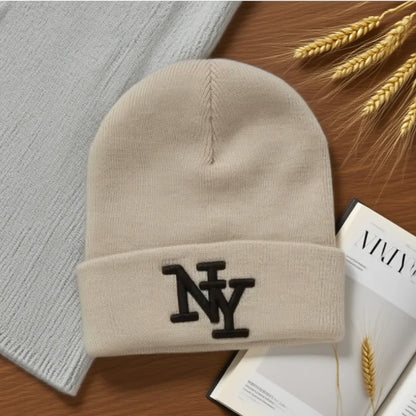 Winter Beanie Hat for Men & Women – 3D Embroidery Knitted Warm Cap for Outdoor Sports & Casual Wear