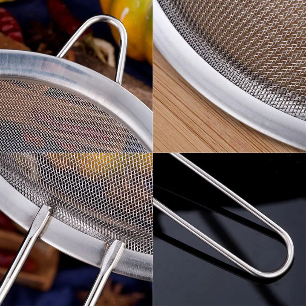 3PCS Stainless Steel Fine Mesh Strainer Set – Juice, Soya Milk, Oil & Hotpot Sieve Spoon for Kitchen Use