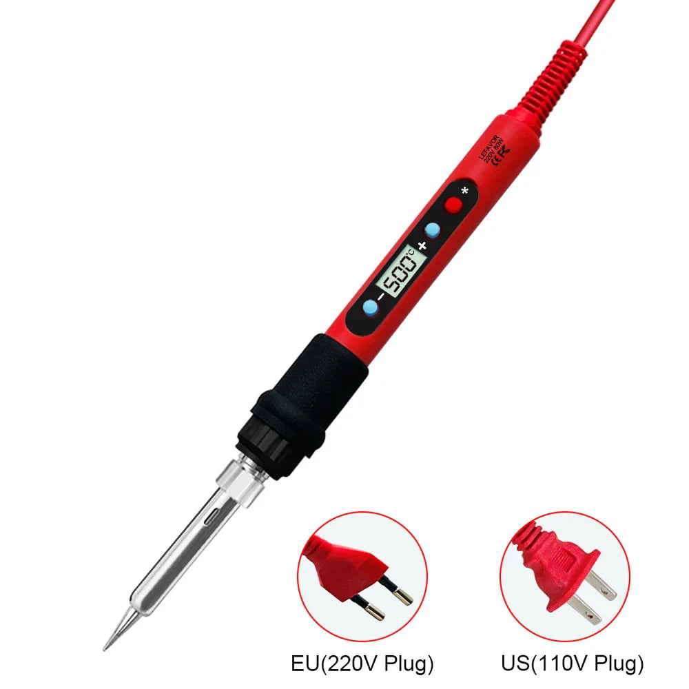 80W Soldering Iron Kit – Adjustable Temperature with LCD, Ceramic Heater, Soldering Tips & Tweezers