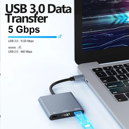 Tebe 3-in-1 USB-C Hub Adapter – 4K 60Hz HDMI, USB 3.0 & 100W PD Fast Charging for MacBook, iPad, Dell & Nintendo Switch