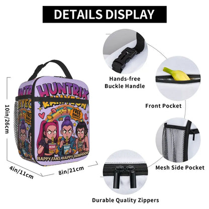 Huntrix KPop Demon Hunters Insulated Lunch Bag – Reusable Leakproof Cooler Tote for Kids & Office