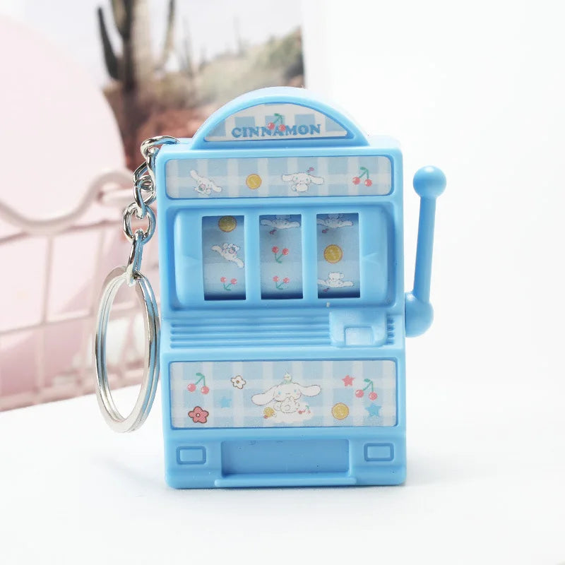 Mini Kawaii Slot Machine Keychain — Hello Kitty, Kuromi, My Melody & Cinnamon, Turnable Stress Relief Toy, Child Gift